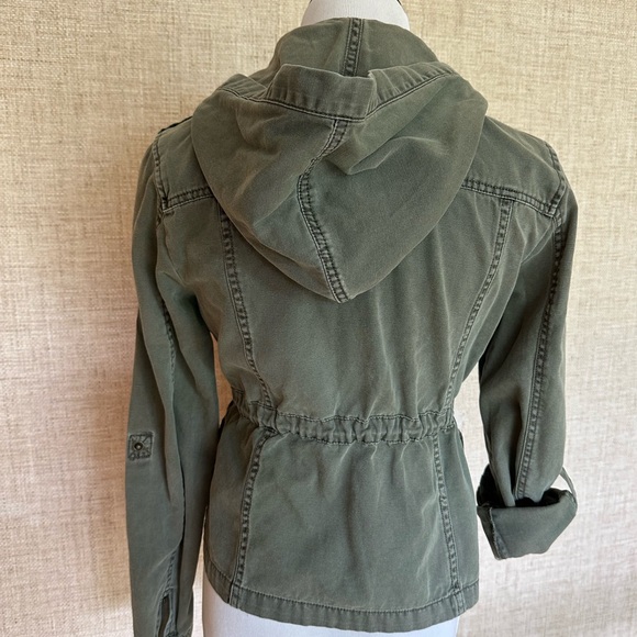 AMERICAN RAG Cie Womens sz Medium olive green hood Zip Up military Jacket cotton - Picture 7 of 16
